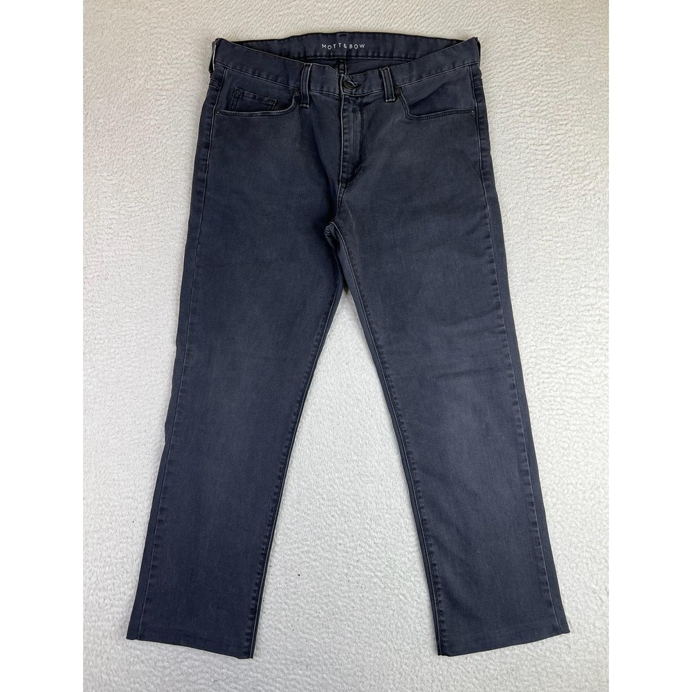 Mott & Bow Jeans Mens 32x27 Gray Slim Tapered Stretch Denim Pants Dark Wash